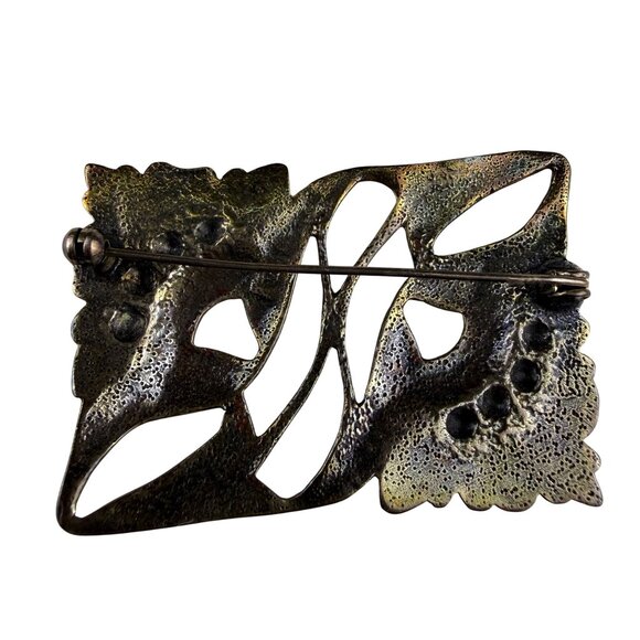 Antique Floral Brass Pin Brooch For Women With Art Nouveau Style & Nature Motif - Picture 2 of 4